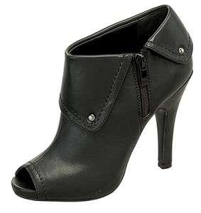   87 Ankle Boot (Bootie) w/ Peep Toe, Studs, Fold Down Top   Blk  