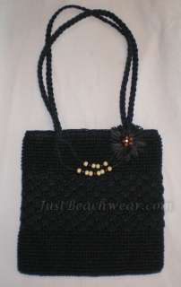 Black Beach Sun Crocheted Purse Bag Wooden Beads Toyo  
