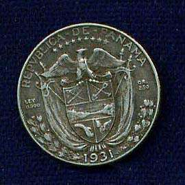 PANAMA 1931 1/10 BALBOA SILVER COIN VF/XF, LOW MINTAGE, ONLY 