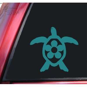  Flower Honu Hawaiian Sea Turtle Teal Vinyl Decal Sticker 