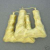 10K Gold Square DoorKnocker Bamboo Earrings 1 3/4 KB32  