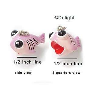  N1020+ tlf   Pink Fish with Stripes   3 D Hand Painted 