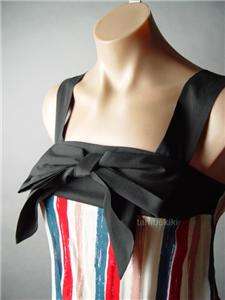 NAUTICAL Gamine Ribbon Bow Striped Blouson Jumpsuit M  