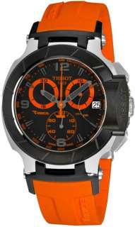 Tissot T Race Chronograph Black Quartz Orange Rubber Mens Watch 