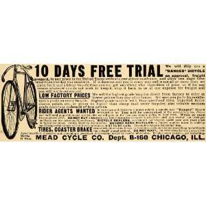  1910 Ad Free Trial Mead Ranger Bicycle Chicago Illinois 