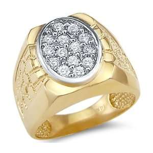   Solid 14k Yellow Gold Mens Big Huge Nugget CZ Cubic Zirconia Band Ring