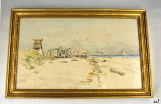   Edward Winchell Framed Watercolor Beach House Painting 1891  