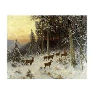  Arthur Julius Thiele   Deer In Winter Wooded Landscape 