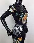 NWT Womens RUSH COUTURE Black TIL THE MORNING with Stones T Shirt 