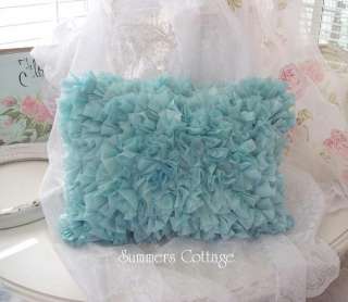   COTTAGE CHIC AQUA BLUE RUFFLED SOFA BED WICKER CHAIR PILLOW  