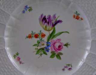   MEISSEN GERMAN PORCELAIN FLORAL PLATE & INSECTS CA. 1890 FIRST QUL