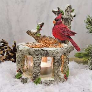  Cardinal on Branch Candle Holder, Realistic birch look, 5 