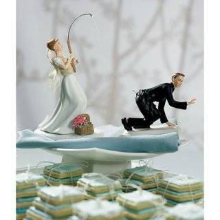 Gone Fishing Bride Groom Comical Wedding Cake Topper