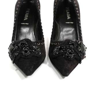   Scamosciato Jewels Black Suede Bejeweled Pumps 37.5M US 7M Grommets