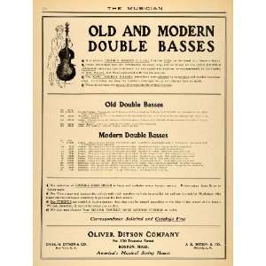 1907 Ad Oliver Ditson Old Modern Double Upright Basses   Original 
