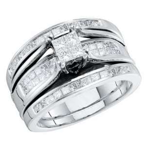Princess Diamond Engagement Wedding Rings Set 14k White Gold (1.00 CT 