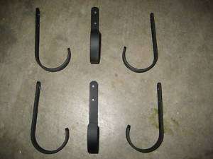 Lot of 6 large black Hooks two holes wrought iron wall  
