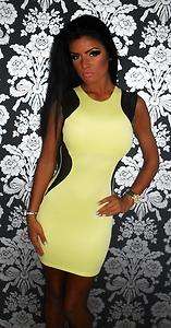   Citronella Yellow Illusion Black Sheer Mesh Bodycon Mini Dress  
