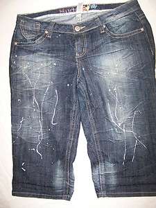 Mudd Distressed Denim Bermuda Jean Shorts Womens Size 13 Paint 