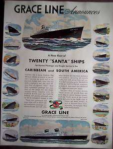 1946 GRACE LINE Santa Ships Carribean vintage cruise ad  