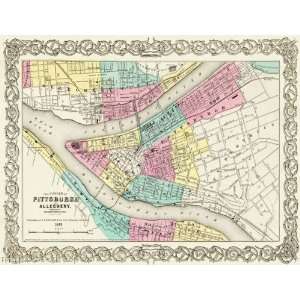 PITTSBURGH PENNSYLVANIA (PA/ALLEGHENY CO) MAP BY J.H. COLTON & CO 
