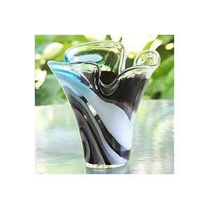    NOVICA Murano handblown vase, Blue Gardenia
