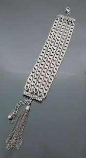   Rock Silve tone Multi Chain Bracelet with Metal Fringe 7 9inch  