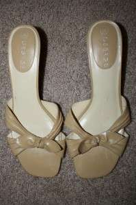   SANDALS shoes KHAKI small heel BOW euc SUMMER slip on SZ 10  