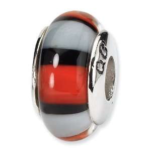 Sterling Silver Red & White Hand blown Glass Bead Jewelry