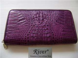   Genuine Crocodile Skin Leather Ladies Clutch Wallet RIVER Zipper Close