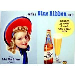  Pabst Blue Ribbon Beer Metal 1940 Ad   PBR Everything 
