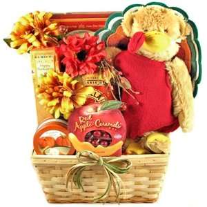 Thanksgiving Harvest Gourmet Food Gift Basket with Bear Dressed as a 
