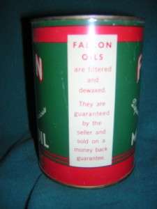 FALCON MOTOR OIL 1 QUART DISPLAY TIN CAN, EARLY PRE ZIP  