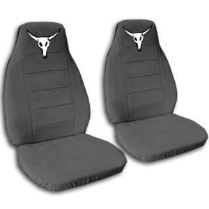  2 Charcoal Cow skull seat covers for a 1999 2001 Ford F 