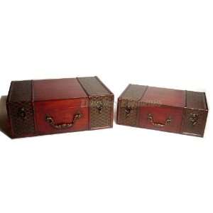   Set of 2, Wood Bombay Brass Embossed Treasure Chests