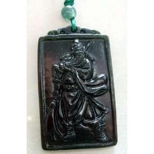  Black Green Jade Han Dynasty GUAN GONG Amulet Pendant 