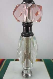 Vintage 1940s Cut Pink Crystal Marble Glass Table Lamp  