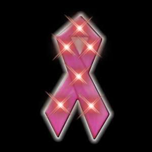  Pink Ribbon Flashing Blinking Light Up Body Lights Pins (5 