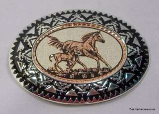 NEW Copper Silver Black Belt Buckle Horse Mare Foal Colt Western Rodeo 