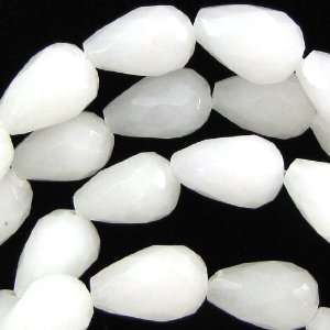  8x12mm faceted white jade teardrop beads 16 strand