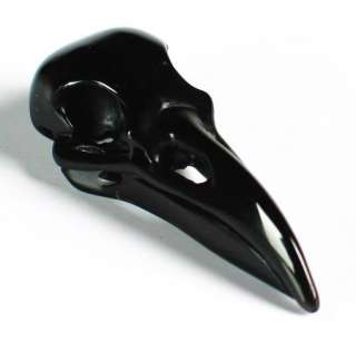 Black Obsidian Carved Crystal Raven Skull Pendant  