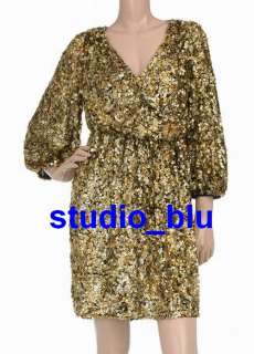 STELLA MCCARTNEY Gold Black Silk Sequin Wrap Dress 2 4  