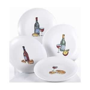  Gourmet Wine and Cheese Porcelain Plates   Set of 4 