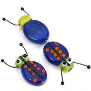   Ladybug Lampwork Glass Beads Blue & Green Approx 3Pcs