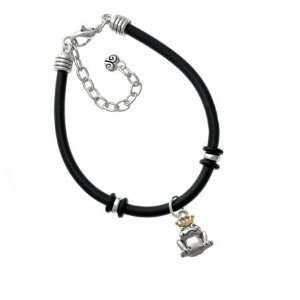   with Gold Crown Silver Tone Plated Black Rubber Charm Brac Jewelry