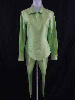 DKNY Lime Green Silk Blouse Pants Outfit Set Sz 6  