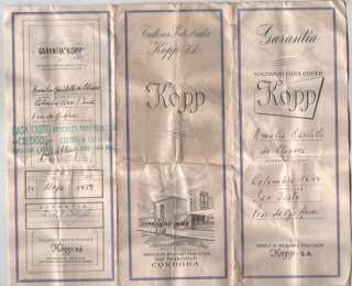 VINTAGE KOPP Sewing Machine Warranty Certificate & TAGS  