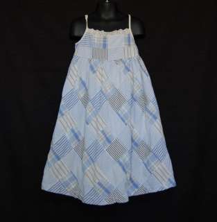 Gap Kids Girl Sand & Sky Blue Patchwork Plaid Dress size 6 7 Small 