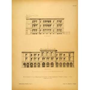  1891 Print High School Mannheim Architecture Floor Plan 