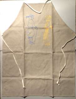 NEW Embroidere​d Apron Couple Blue / Yellow ,HB Henriot  